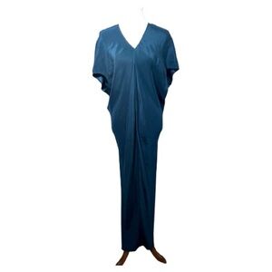 Marie Oliver 100% Silk Blue Kaftan Maxi Dress XS V-Neck Resort Evening